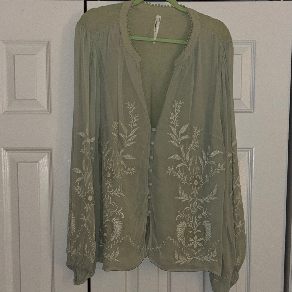 Anthropologie Sage Green Floral Blouse